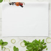 Dalmatian Halloween Vampire Dog with Pumpkin Baske キッチンタオル (折り畳み)