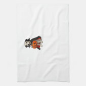 Dalmatian Halloween Vampire Dog with Pumpkin Baske キッチンタオル (縦)