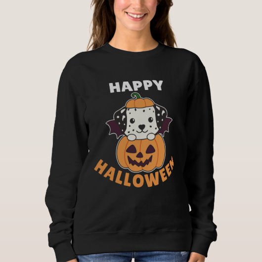 Dalmatian Happy Halloween Pumpkin Bat Dogs スウェットシャツ (正面)