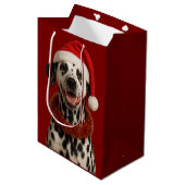 Dalmatian in a santa hat Christmas gift bag  ミディアムペーパーバッグ (正面アングル)