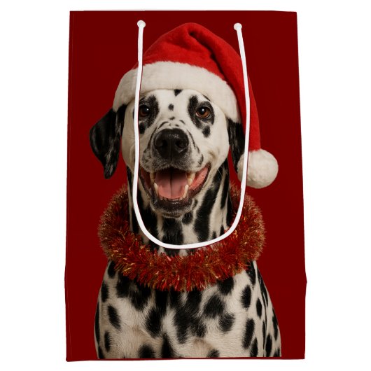 Dalmatian in a santa hat Christmas gift bag  ミディアムペーパーバッグ (裏面)