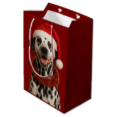 Dalmatian in a santa hat Christmas gift bag  ミディアムペーパーバッグ (裏面アングル)
