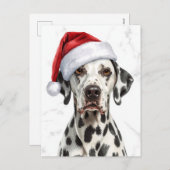 Dalmatian in Santa Hat Watercolor Xmas シーズンポストカード (正面/裏面)