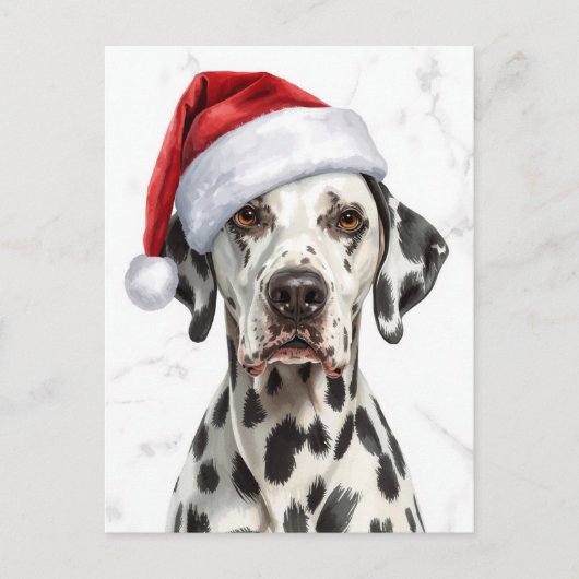Dalmatian in Santa Hat Watercolor Xmas シーズンポストカード (正面)