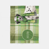 Dalmatian on Green Plaid with Dog's Name フリースブランケット (正面)