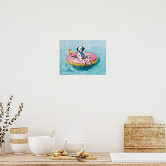 Dalmatian Pool Float Art Print: Summer Dog Wall De ポスター (キッチン)