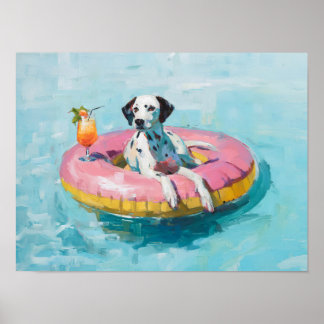 Dalmatian Pool Float Art Print: Summer Dog Wall De ポスター