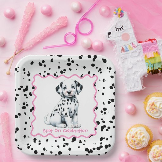 Dalmatian Print Birthday | Black and White party ペーパープレート (パーティー)