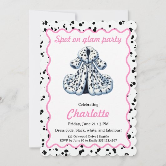 Dalmatian Print Birthday | Black and White party 招待状 (正面)