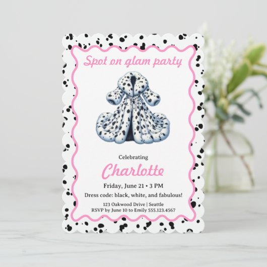 Dalmatian Print Birthday | Black and White party 招待状 (スタンド正面)