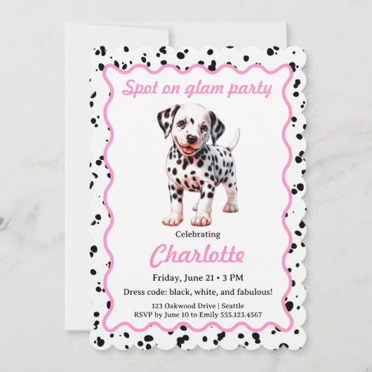 Dalmatian Print Birthday | Black and White party 招待状 (正面)