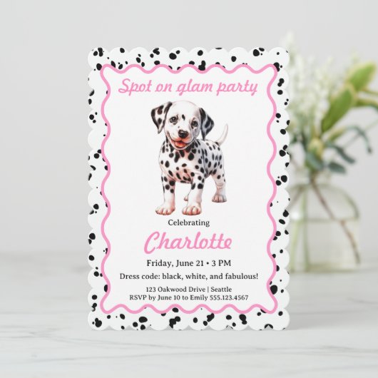Dalmatian Print Birthday | Black and White party 招待状 (スタンド正面)