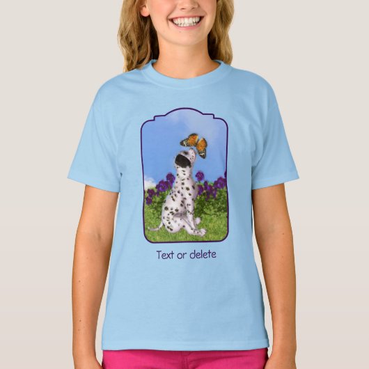 Dalmatian Puppy Butterflies Dog Art Painting Tシャツ (正面)