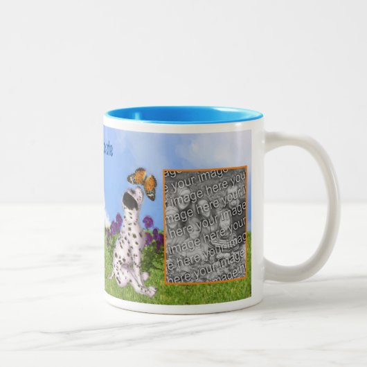 Dalmatian Puppy Butterfly絵画's Add Your Photo ツートーンマグカップ (右)