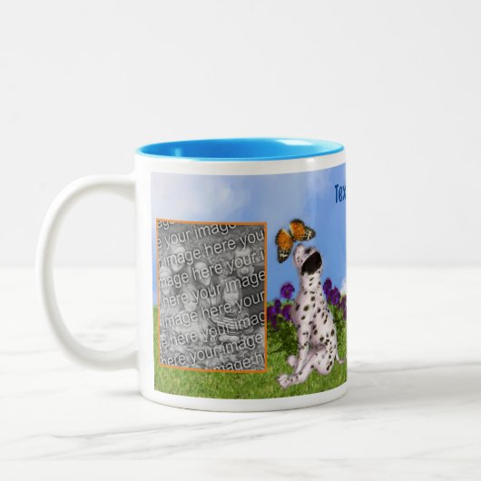 Dalmatian Puppy Butterfly絵画's Add Your Photo ツートーンマグカップ (左)