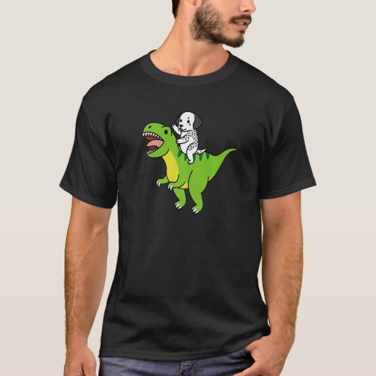Dalmatian Riding Rex Dinosaur Dog   Tシャツ (正面)