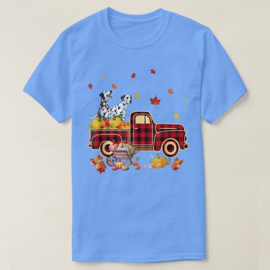 Dalmatian Riding Truck Pumpkin Autumn Leaves Fall  Tシャツ (デザイン正面)