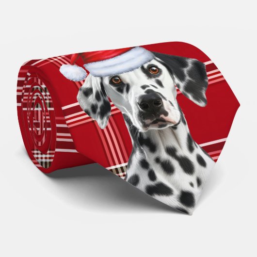 Dalmatian Santa Dog Red Holiday Plaid Christmas ネクタイ (ロール)
