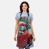 Dalmatian Snowy Car Ride Christmas Painting エプロン (着用した状態)