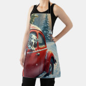 Dalmatian Snowy Car Ride Christmas Painting エプロン (インサイチュ)