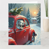 Dalmatian Snowy Car Ride Christmas Painting カード (正面)