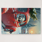 Dalmatian Snowy Car Ride Christmas Painting ジグソーパズル (横)