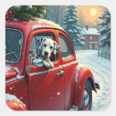 Dalmatian Snowy Car Ride Christmas Painting スクエアシール (正面)