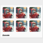 Dalmatian Snowy Car Ride Christmas Painting スクエアシール (シート)