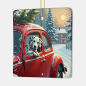 Dalmatian Snowy Car Ride Christmas Painting セラミックオーナメント (左)