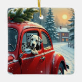 Dalmatian Snowy Car Ride Christmas Painting セラミックオーナメント (正面)
