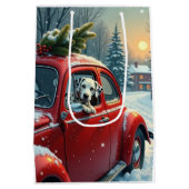 Dalmatian Snowy Car Ride Christmas Painting ミディアムペーパーバッグ (裏面)