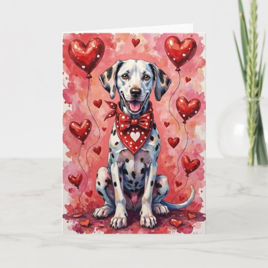 Dalmatian Valentine’s Day Dog with Hearts Red カード (正面)
