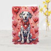 Dalmatian Valentine’s Day Dog with Hearts Red カード (黄色い花)