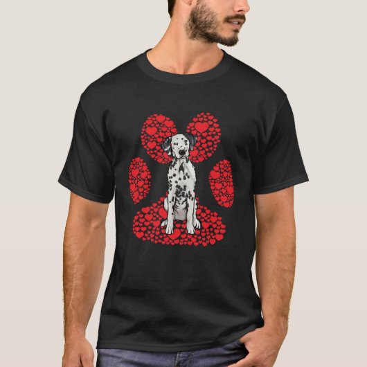 Dalmatian Valentines Day Dog Love Paw Tシャツ (正面)