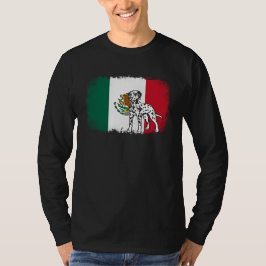 Dalmatian vintage Mexico Mexican flag dog Tシャツ (正面)