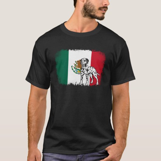 Dalmatian vintage Mexico Mexican flag dog Tシャツ (正面)