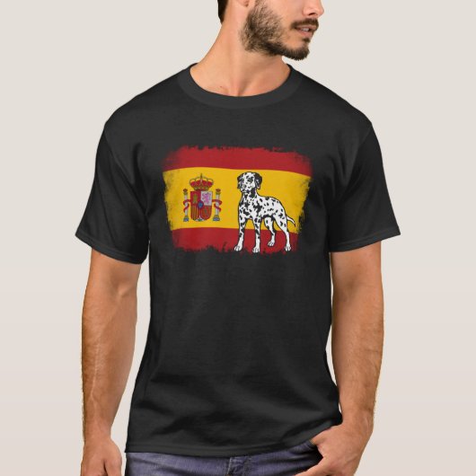 Dalmatian vintage Spain Spanish flag dog Tシャツ (正面)