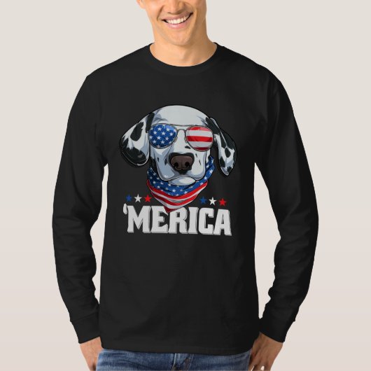 Dalmatian Wearing America Glasses Dog Dalmatian O Tシャツ (正面)