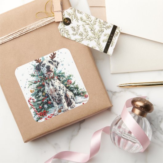 Dalmatian withトナカイ〔雄ジカの〕枝角by Christmas Tree スクエアシール (ギフト)