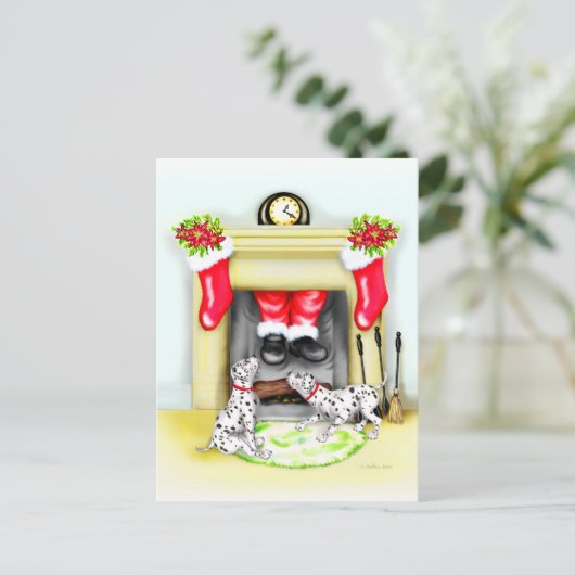 Dalmationのクリスマスのサンタの低下 シーズンポストカード (スタンド正面)