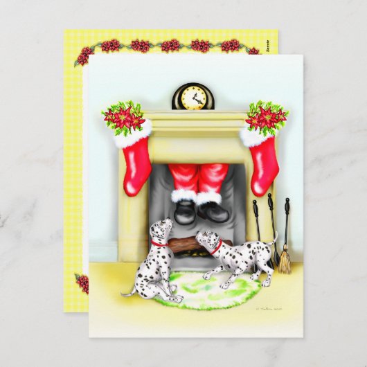 Dalmationのクリスマスのサンタの低下 シーズンポストカード (正面/裏面)