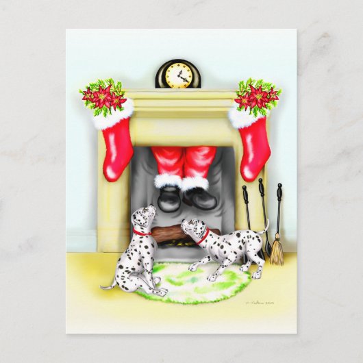 Dalmationのクリスマスのサンタの低下 シーズンポストカード (正面)