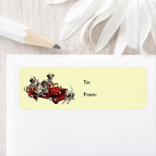 Dalmation-pups-fire-engine、宛先:自: ラベル (インサイチュ)