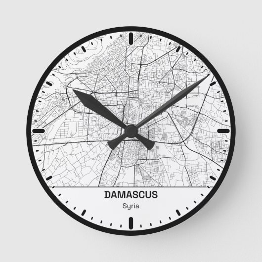 Damascus Clock City Line Art ラウンド壁時計 (正面)