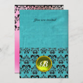 DAMASKのジェムストーン モノグラム シルク ブルー ピンク 招待状 (正面/裏面)