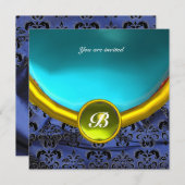 DAMASKの宝石 モノグラム 紫のシルク 青 招待状 (正面/裏面)