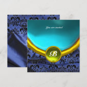 DAMASKの紫のシルクに青の宝石モノグラム 招待状 (正面/裏面)