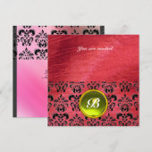 DAMASKの紫色のシルクにジェムストーンのモノグラム 招待状 (正面/裏面)