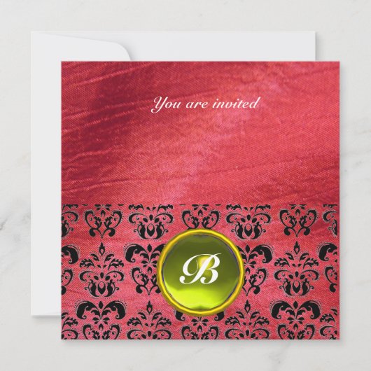 DAMASKの紫色のシルクにジェムストーンのモノグラム 招待状 (正面)