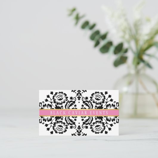 DAMASKエレガントヴィンテージパターン金ゴールドブラックピンク 名刺 (スタンド正面)